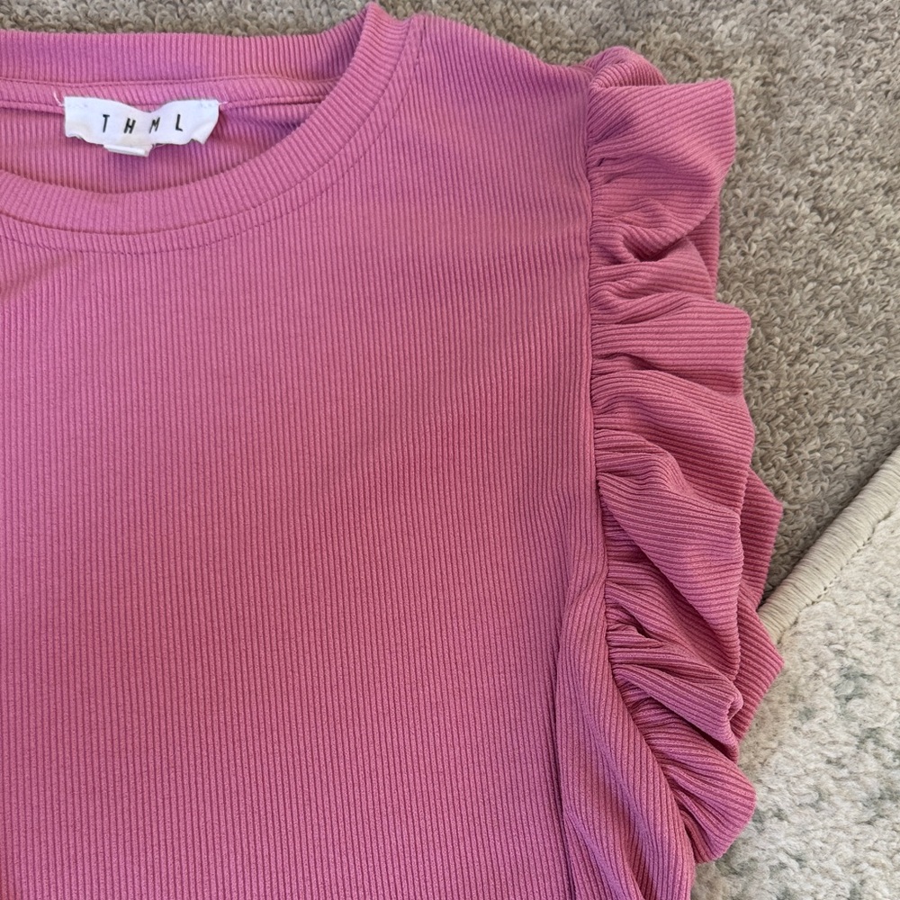 Pink Ruffle-Sleeve Ribbed Top - Picture 3 of 3